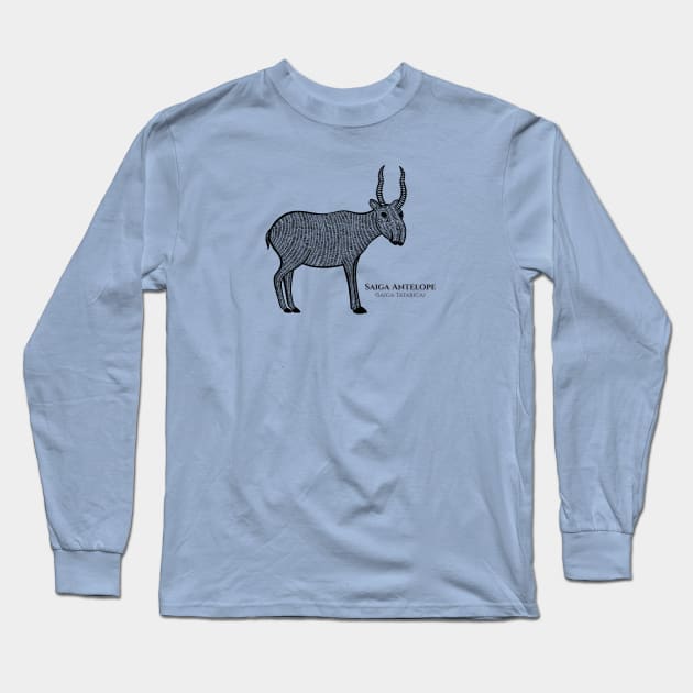 Saiga Antelope with Common and Scientific Name - animal design Long Sleeve T-Shirt by Green Paladin